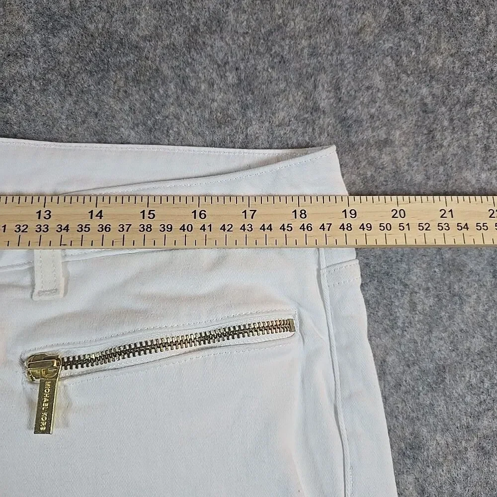 Michael Kors Jeans Izzy Skinny White Denim Size 16W Gold Zip Accents Stretch